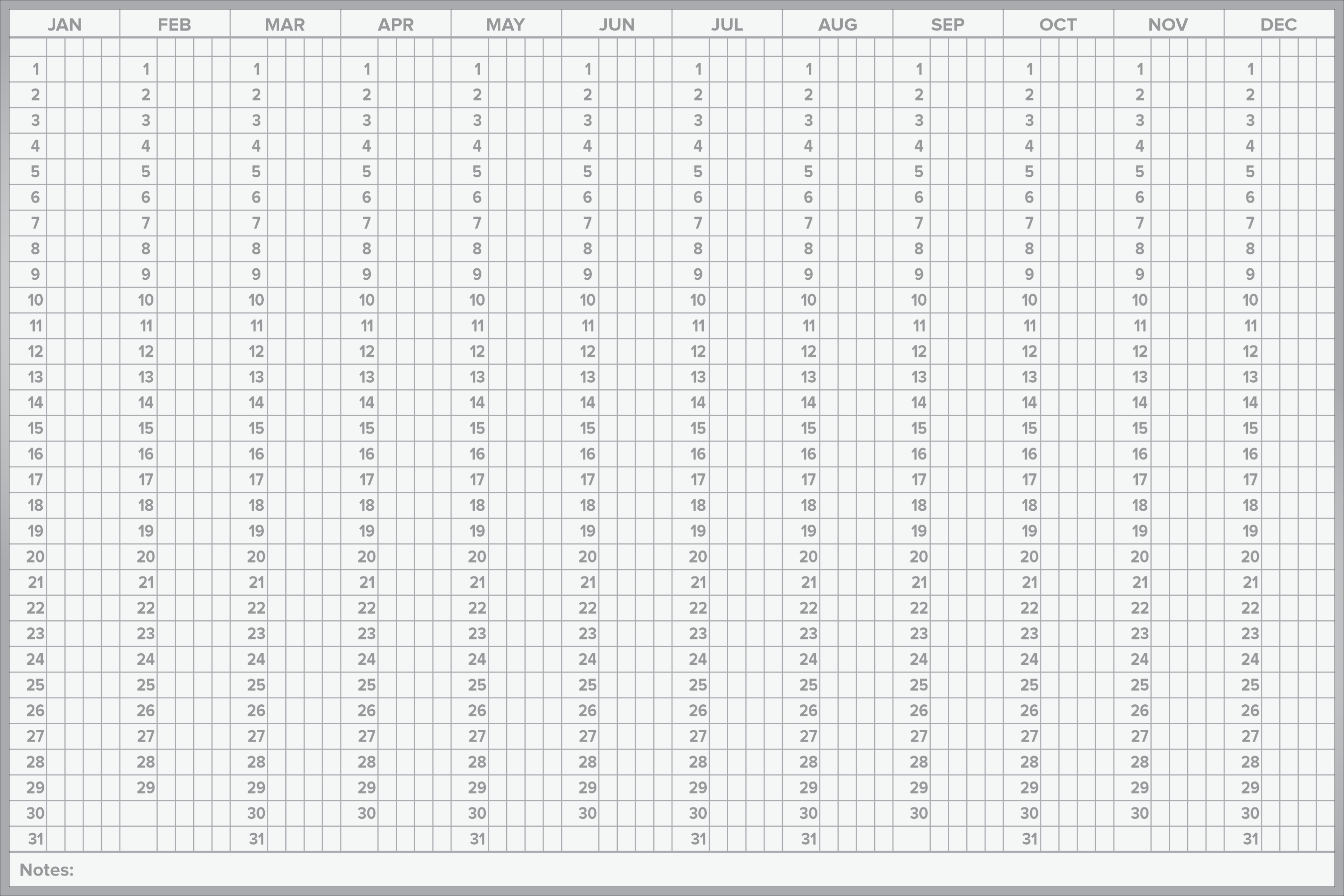 4'X6' Grid style full year scheduler