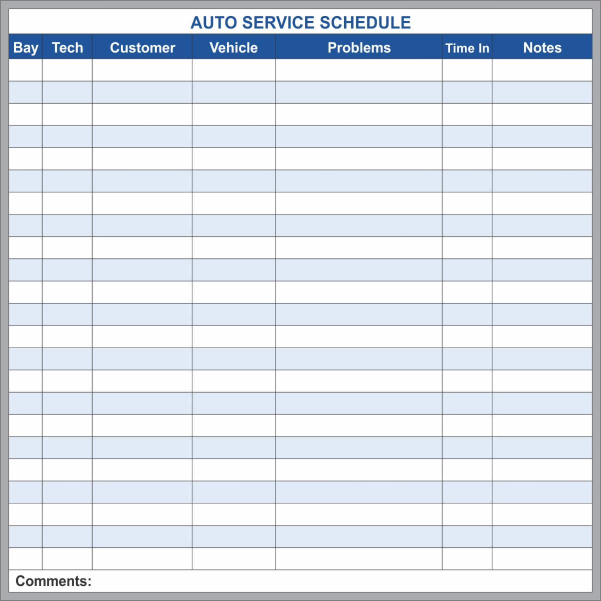 Auto Service Schedule 3x3 Auto Service Schedule 3x3