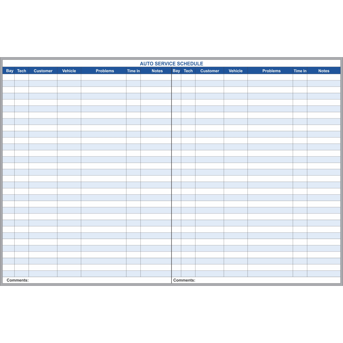 Auto Service Schedule- Double Wide 4x6 Auto Service Schedule- Double Wide 4x6