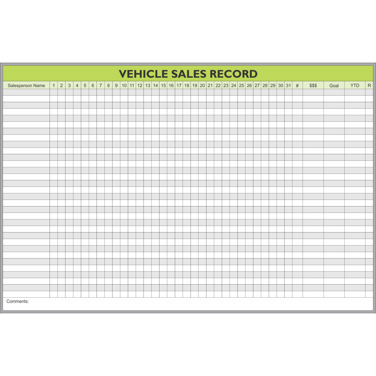 Monthly Vehicle Sales Tracker Whiteboard