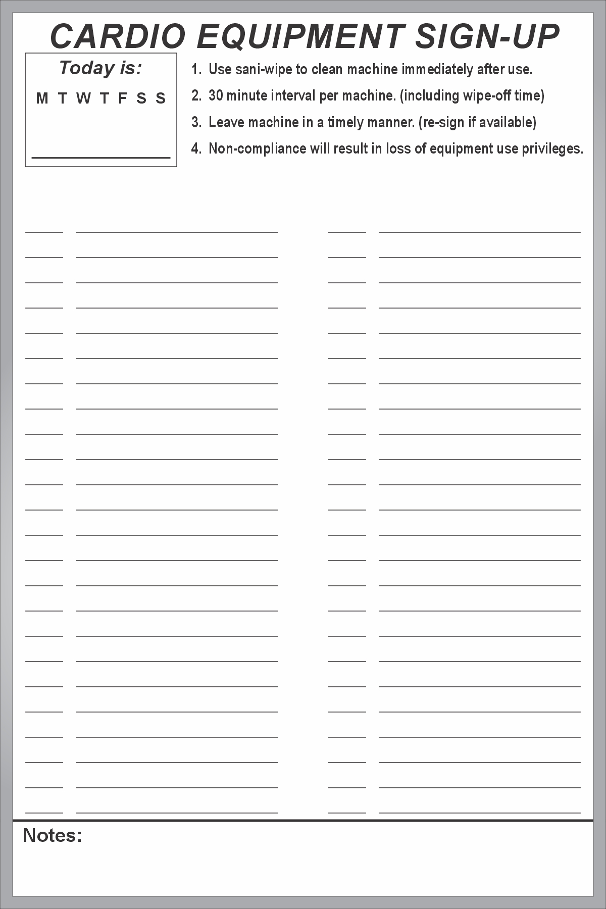 exercise equipment sign up dry erase board