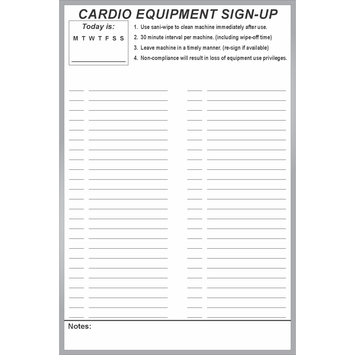 exercise equipment sign up dry erase board