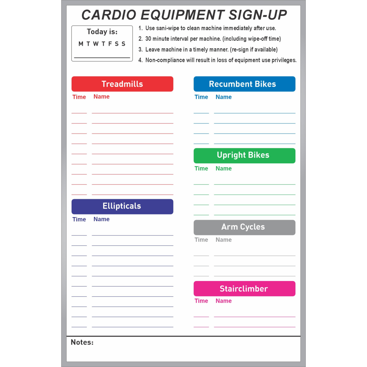 custom exercise equipment sign-up whiteboard