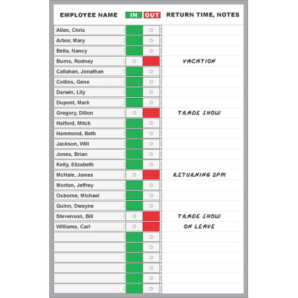In and Out Whiteboards | Employee Status Board Systems