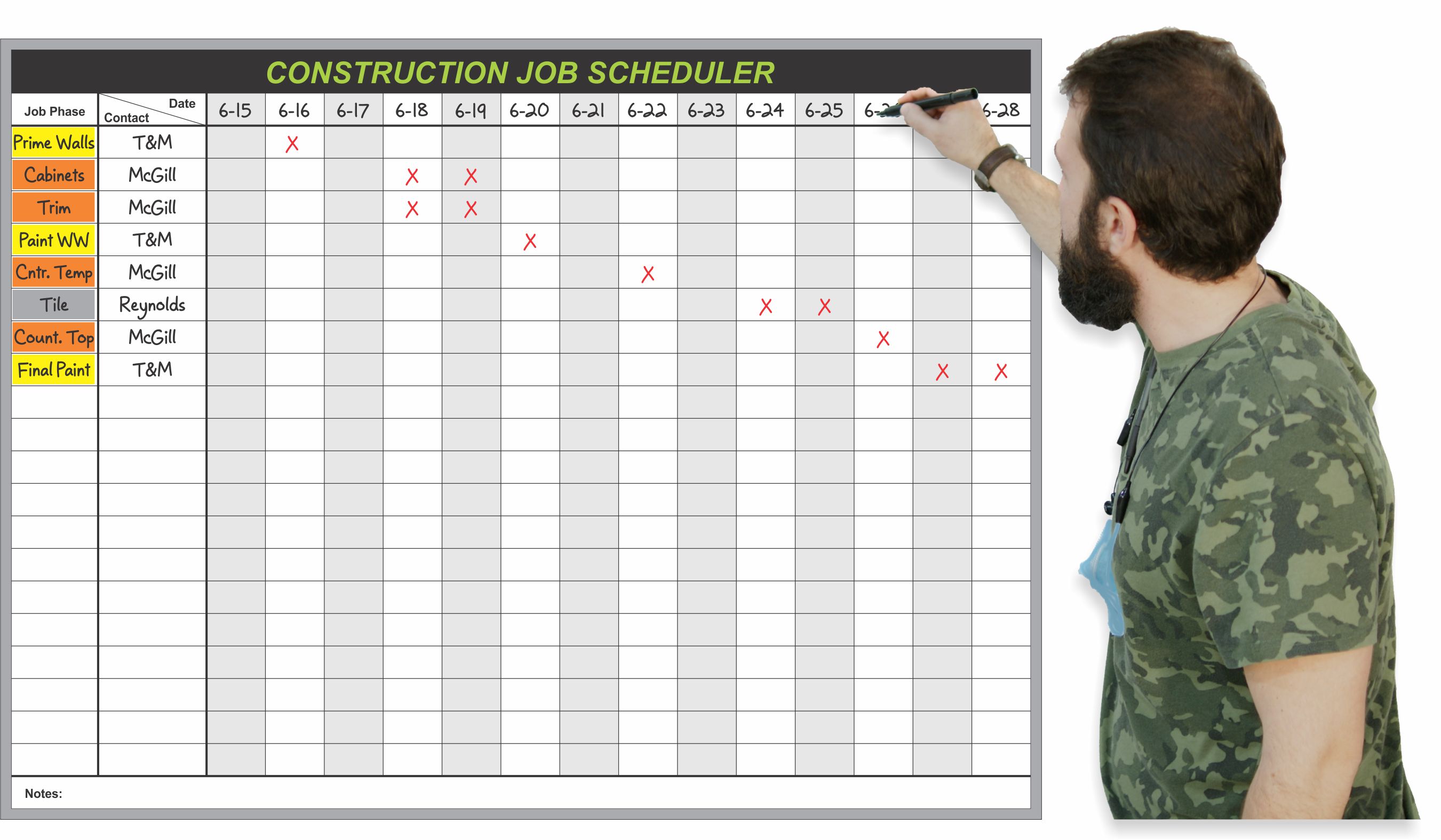 Contractor Whiteboard Construction Job Scheduler
