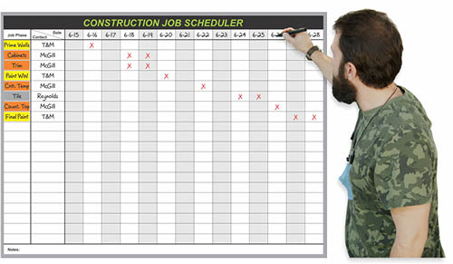 construction job scheduling whiteboard