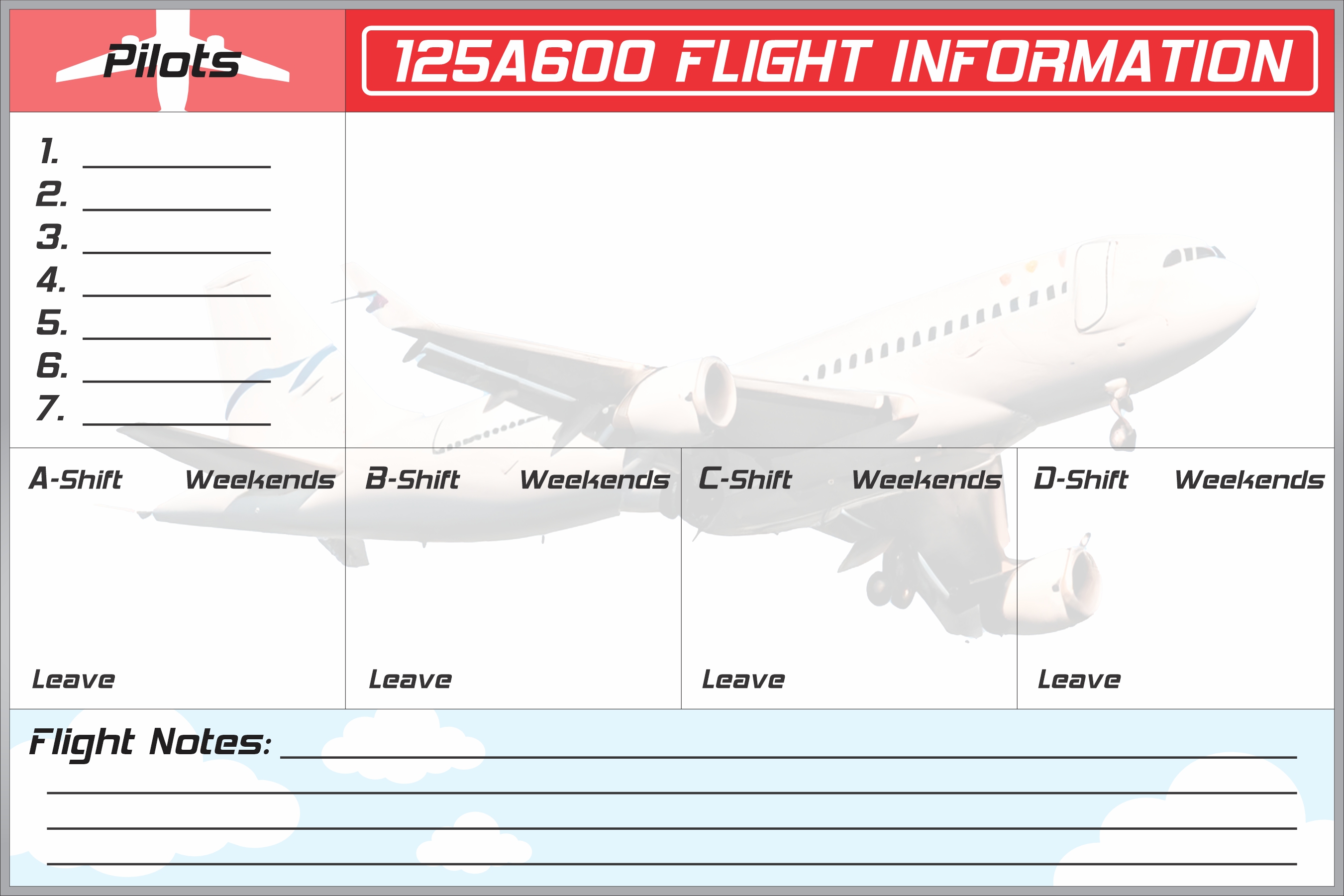 Flight training schedule whiteboard