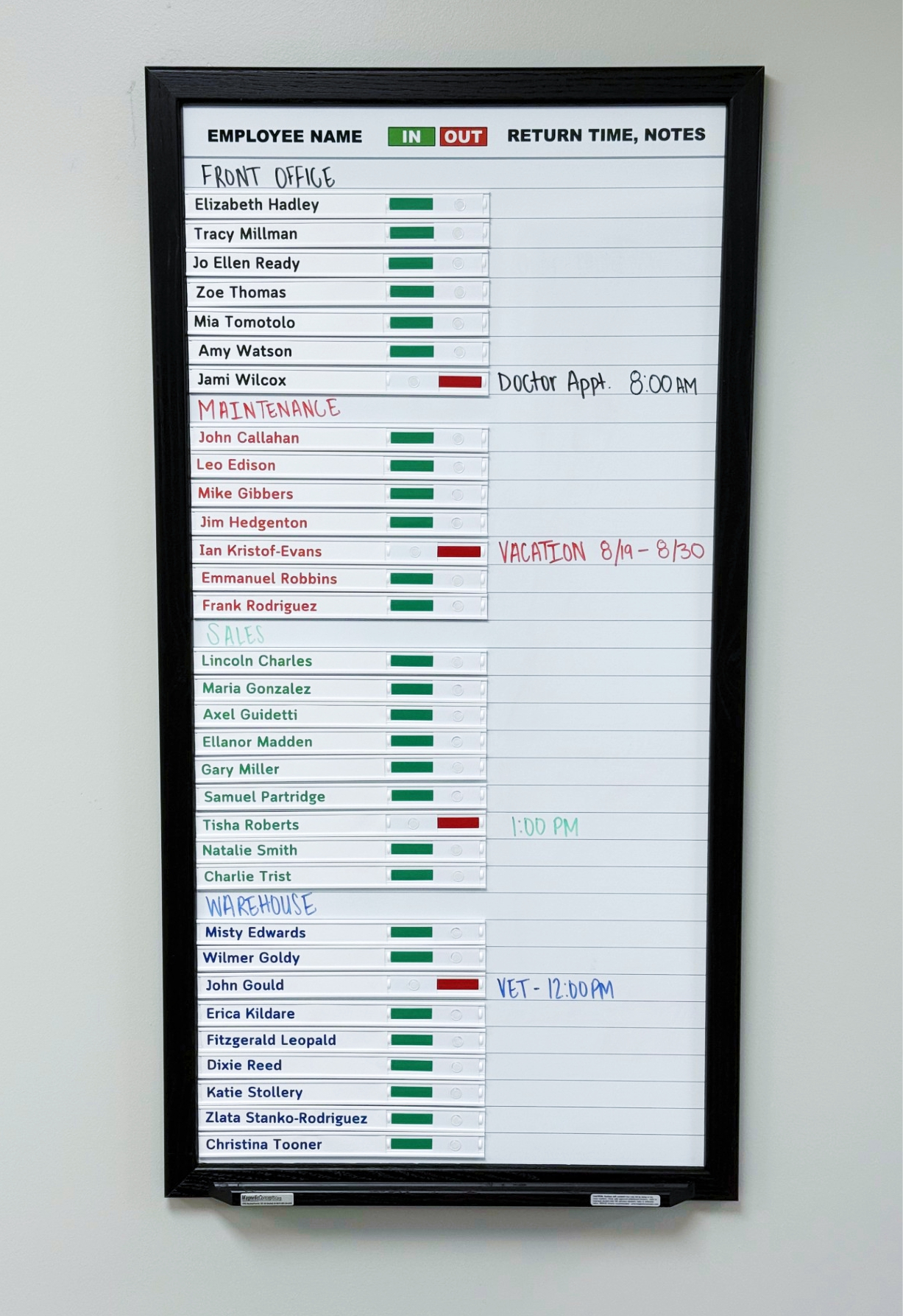 In out Indicator 4'x2' wood frame and tray