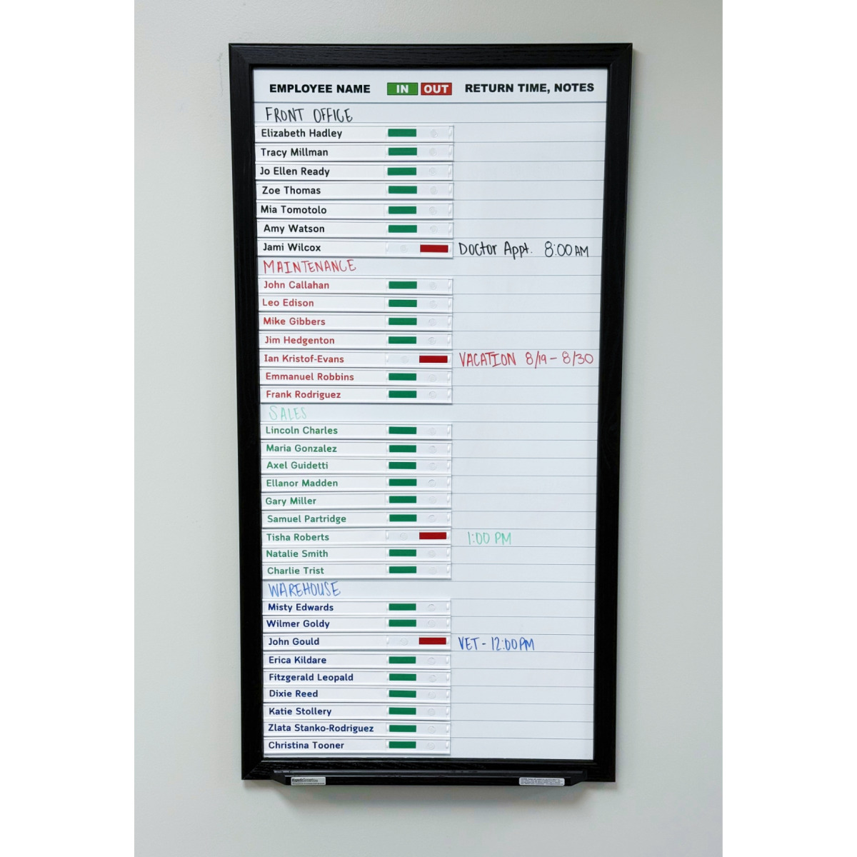 In out Indicator 4'x2' wood frame and tray