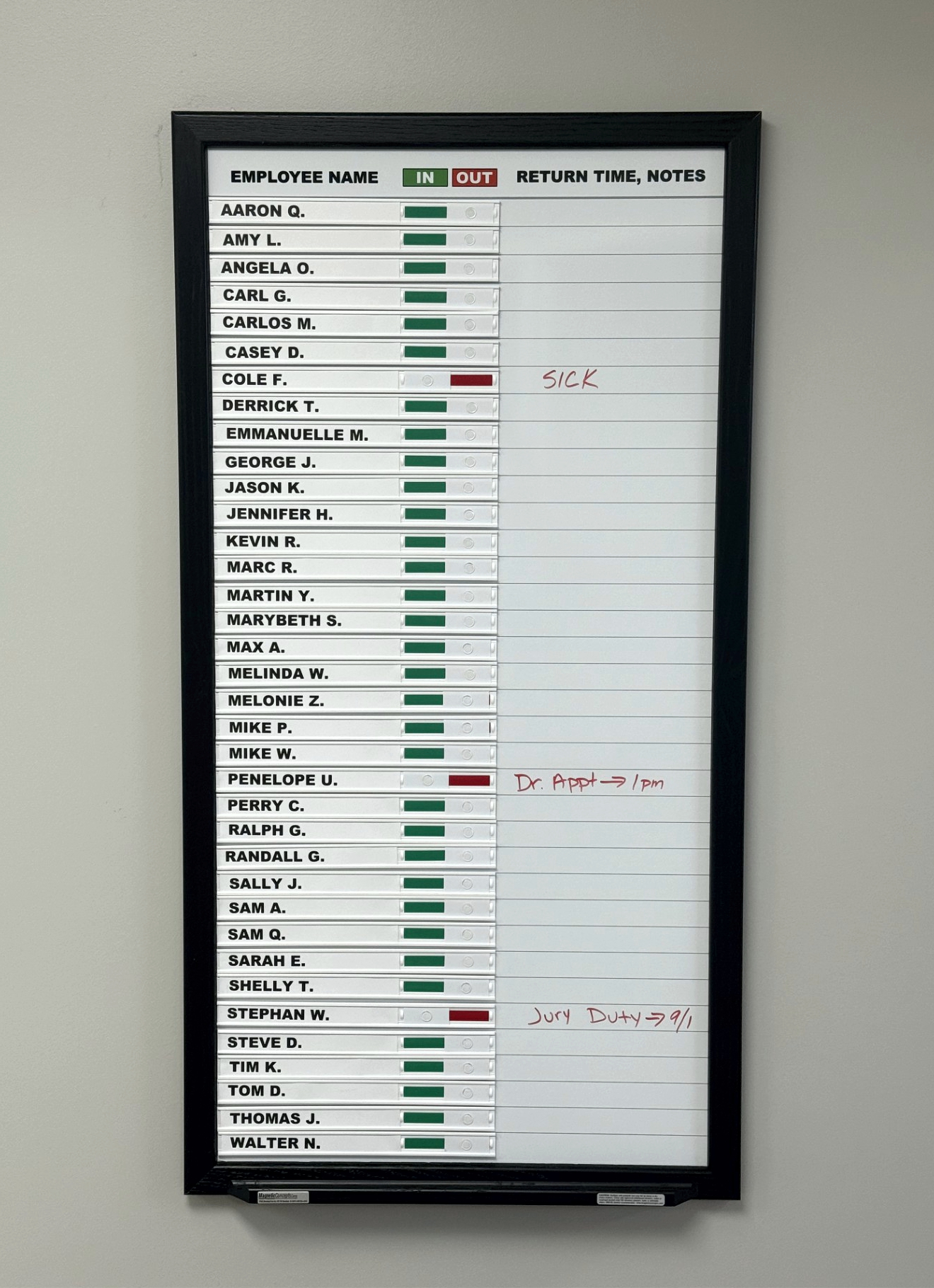 In out Indicator 4'x2' wood frame and tray