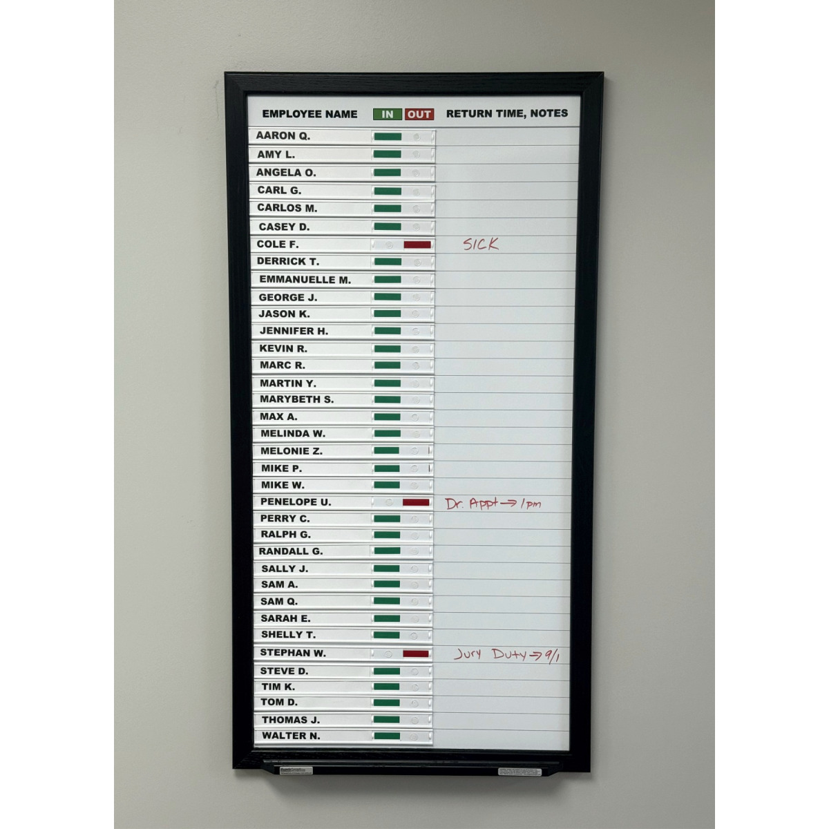In out Indicator 4'x2' wood frame and tray