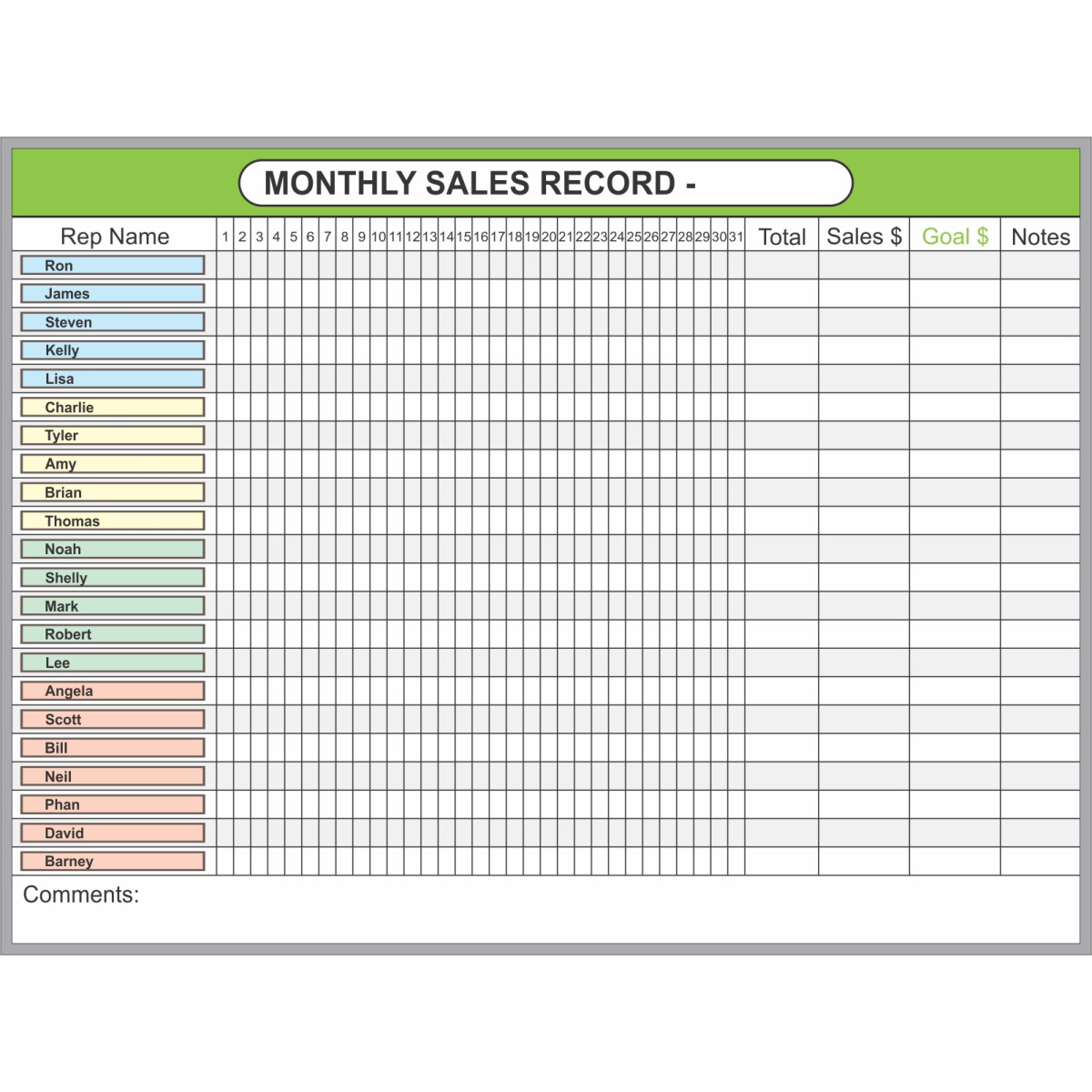 Monthly Sales Tracker Whiteboard