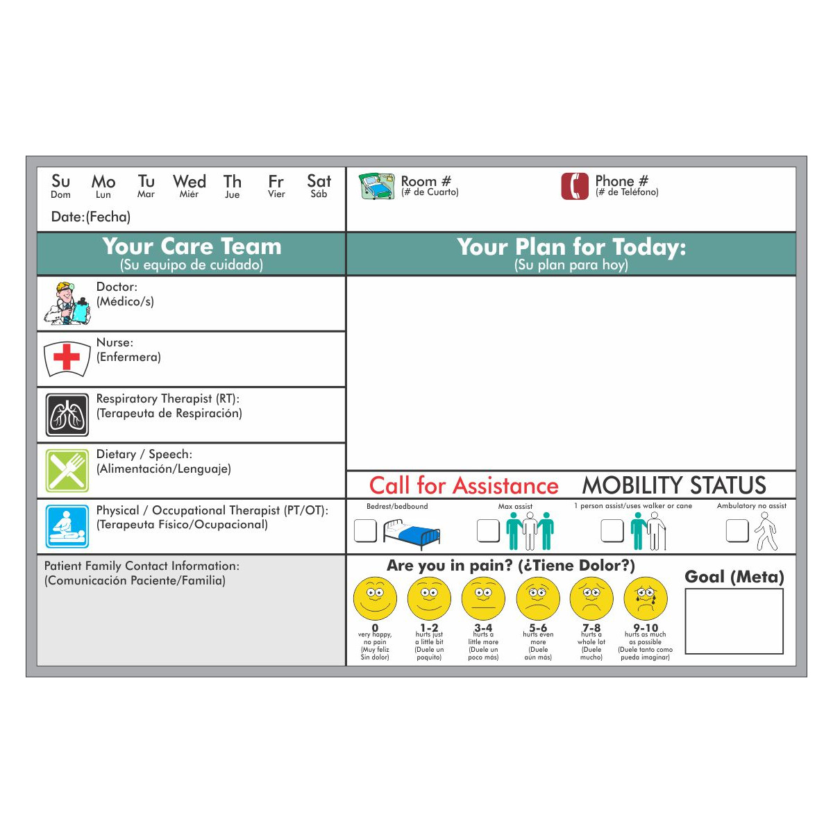 Patient Occupancy Panel Patient Room Whiteboard | Small Patient Status Board