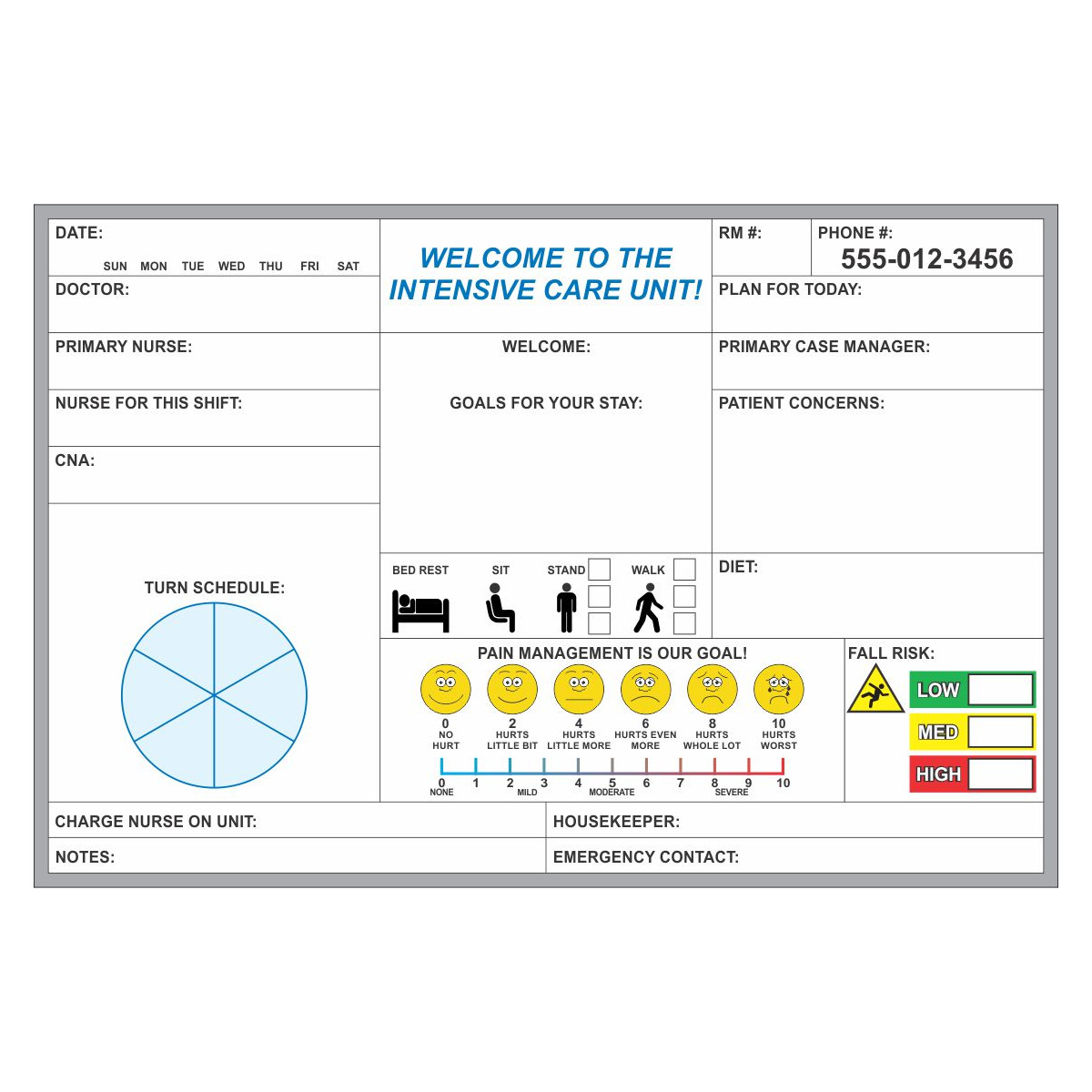 Patient Occupancy Panel Patient Room Whiteboard | Small Patient Status Board