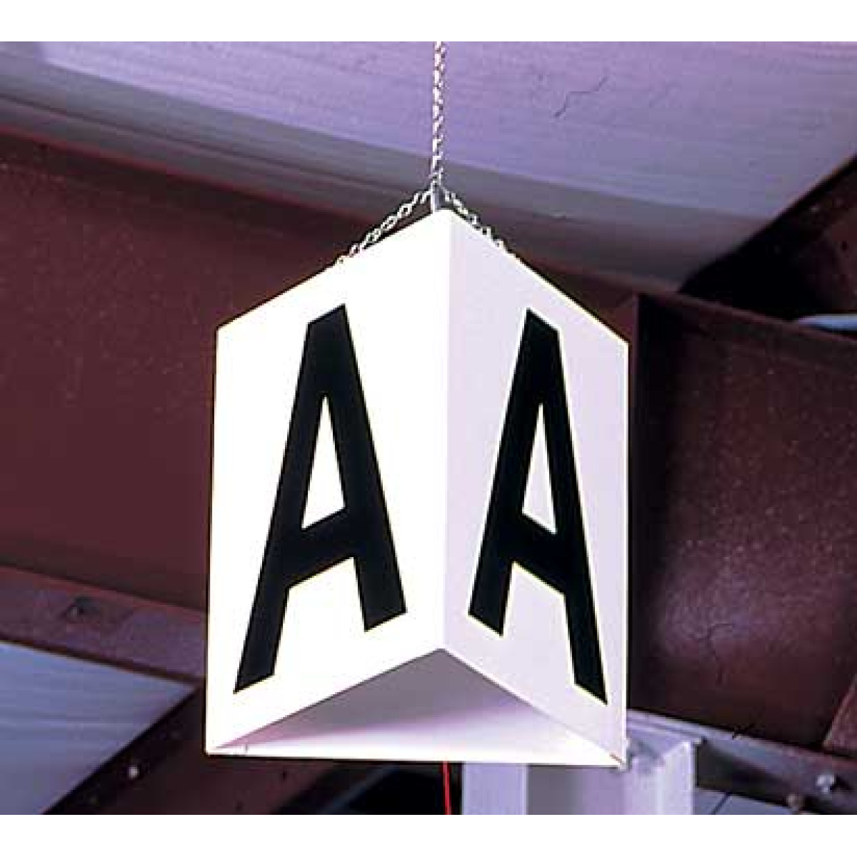 triangular hanging sign with 3 viewing sides