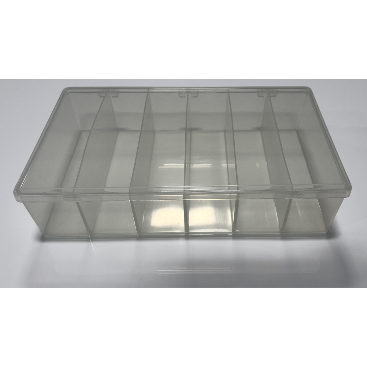 plastic storage box with six compartments
