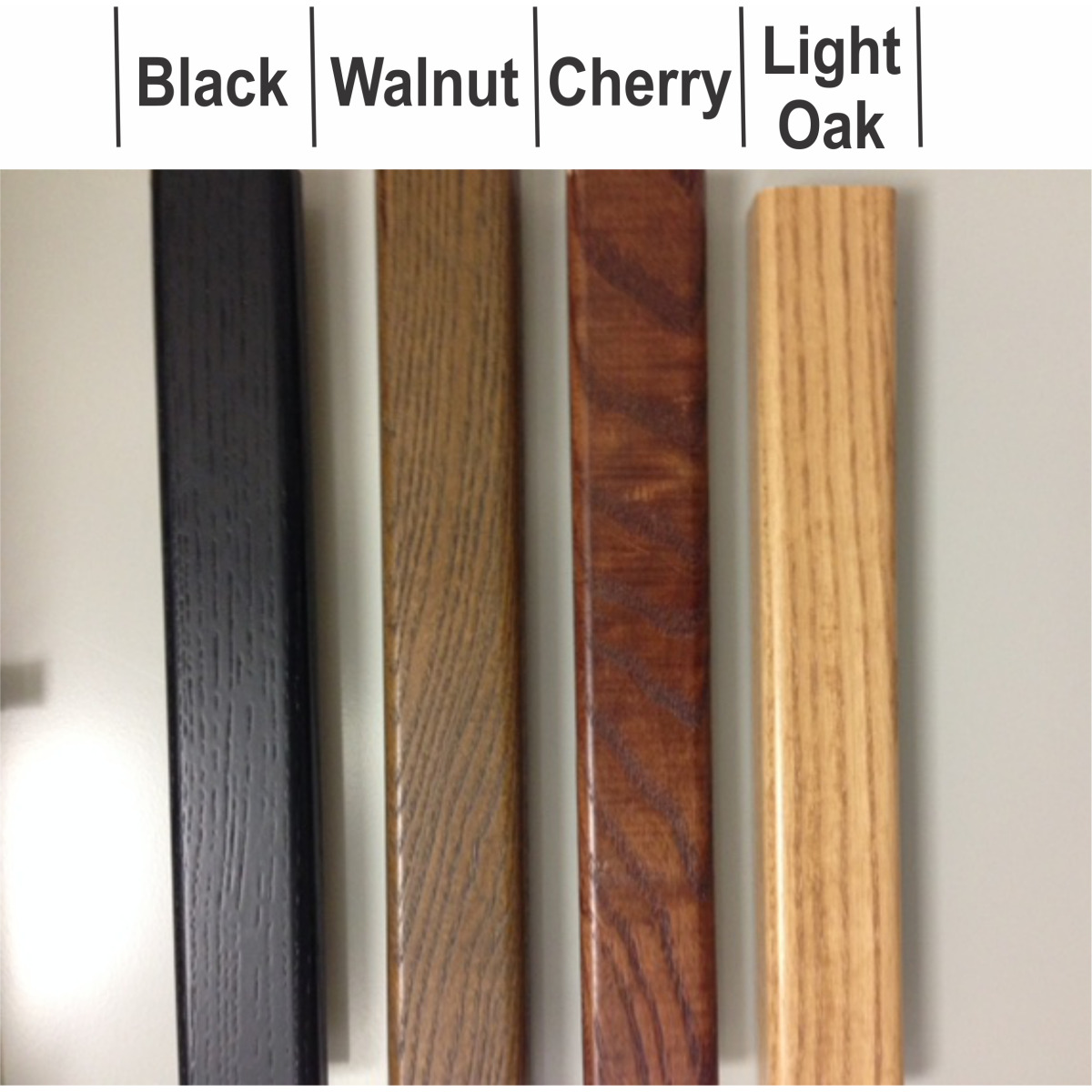 Real wood frame options: black, walnut, cherry, light oak