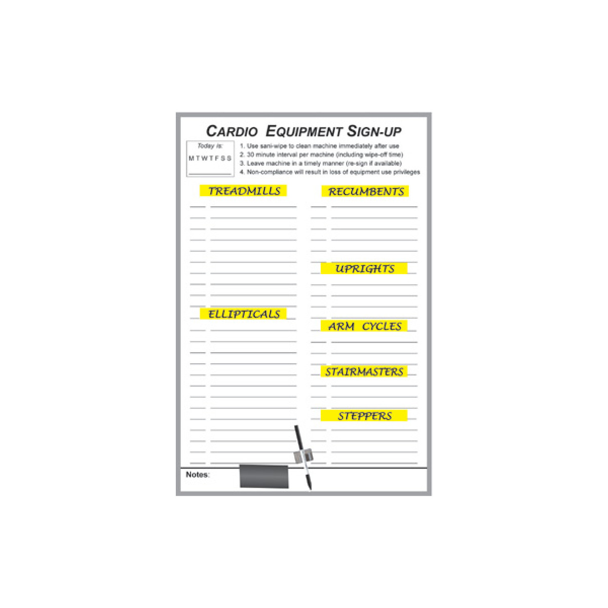 exercise equipment sign up dry erase board exercise equipment sign up dry erase board
