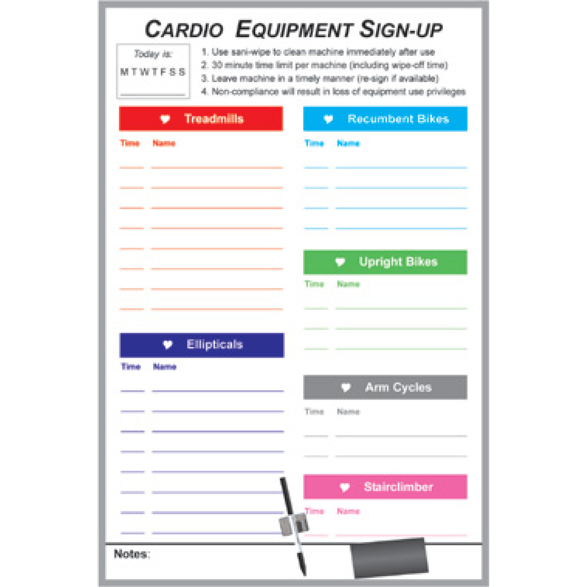 custom exercise equipment sign-up whiteboard