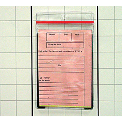 clear sealtite card holder with magnetic backing on a board