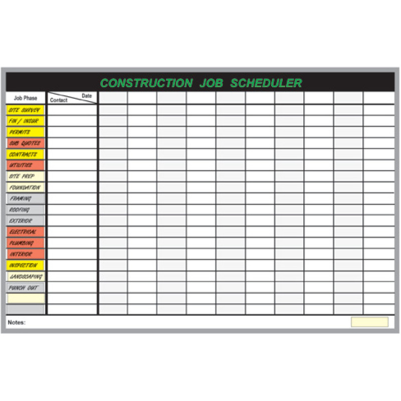 Construction Job Scheduling Board | Construction Project Whiteboard