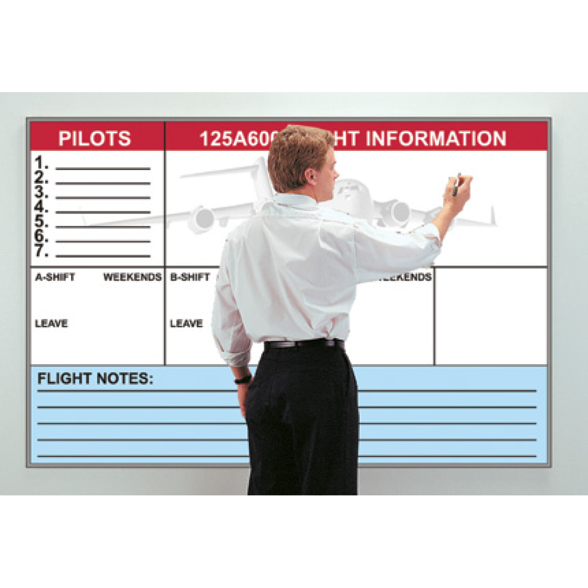 Flight training schedule whiteboard