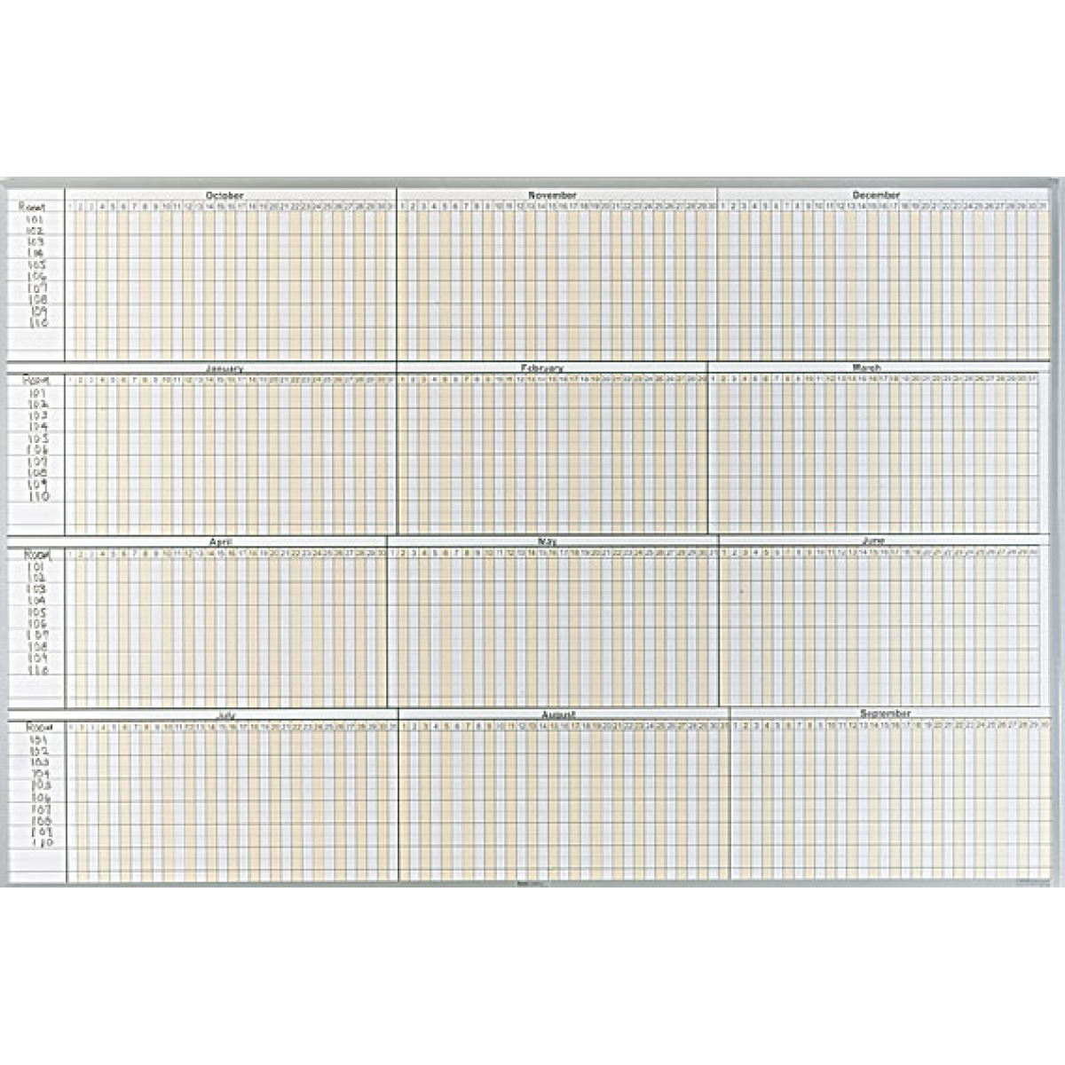 Detailed scheduling grid whiteboard