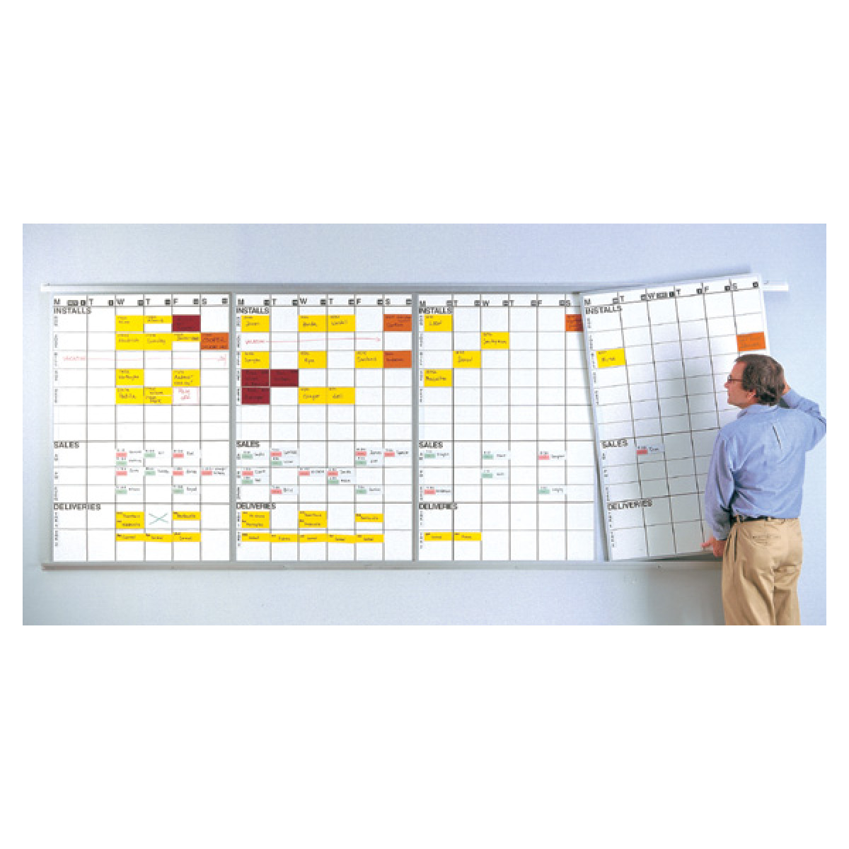 rotating lift-out job schedule whiteboard panels