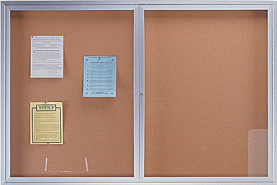 2 Door Enclosed Bulletin Board Frame Finish 3 H x 5 W Satin Blue Surface Color Size 