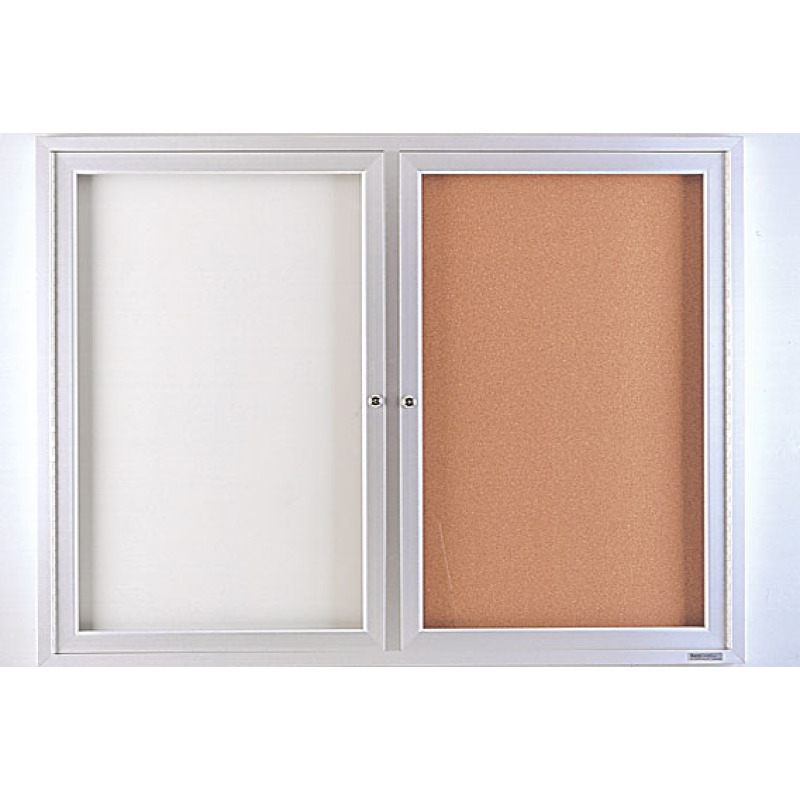 Enclosed Whiteboard Cork Board Cabinet With Folding Doors