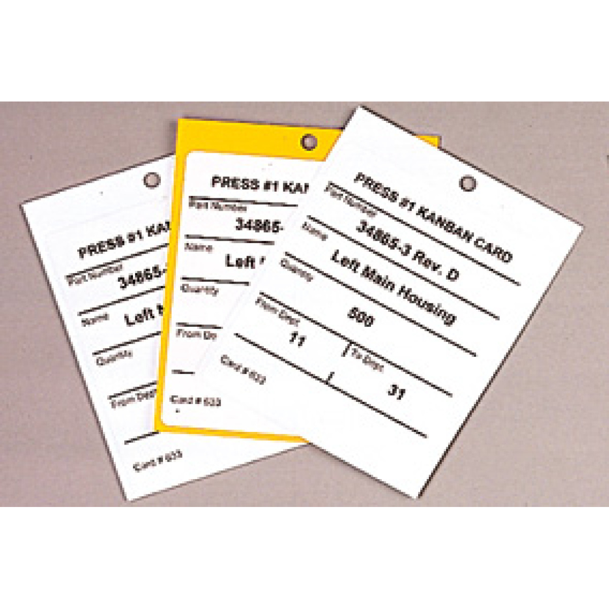 three custom label hanging kanban cards