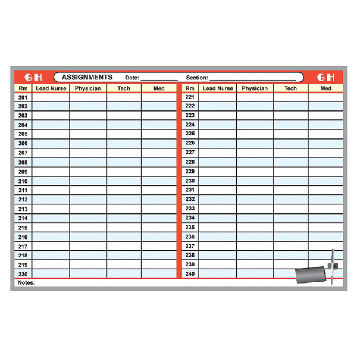 hospital staff by room assignment boards