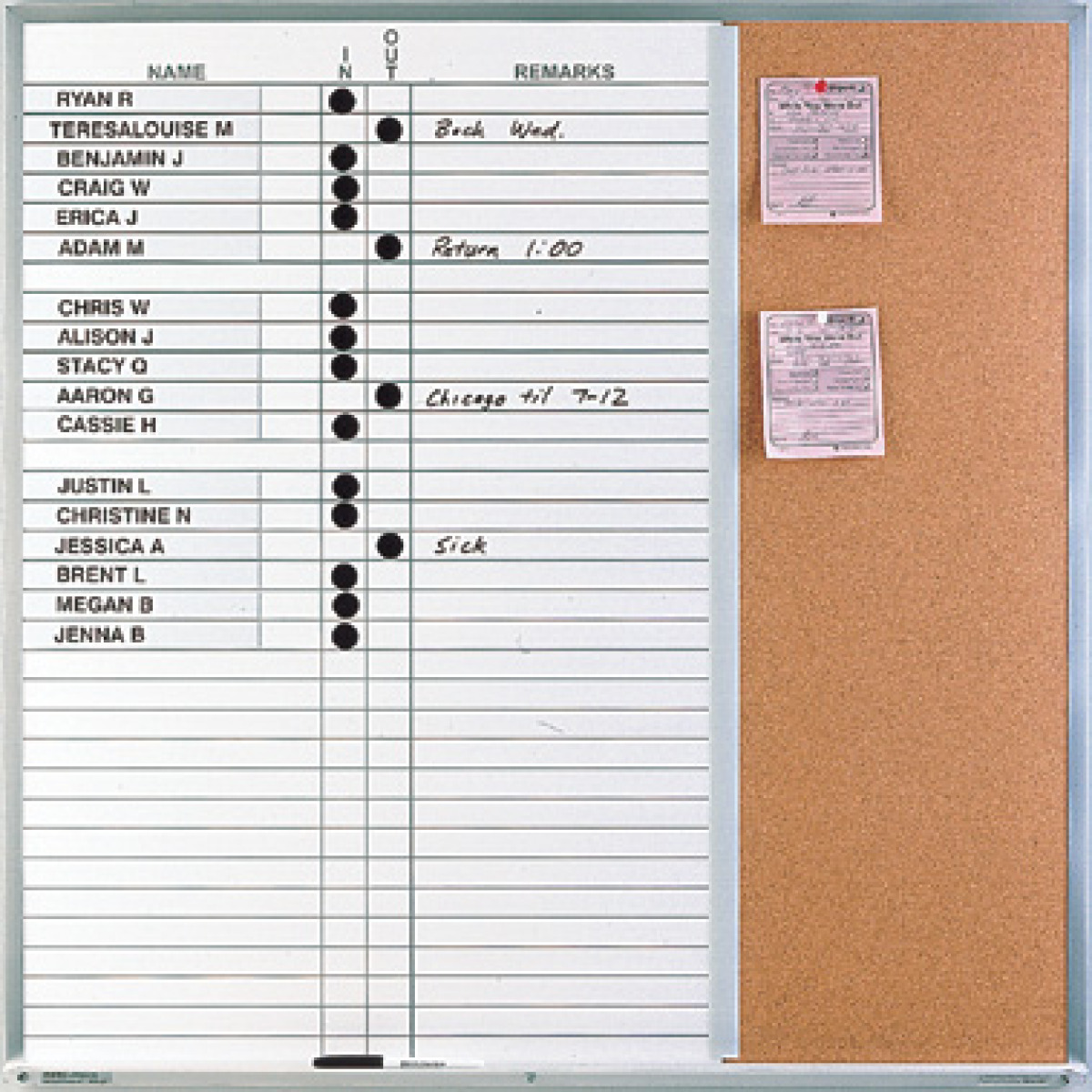 in & out whiteboard - bulletin board combination