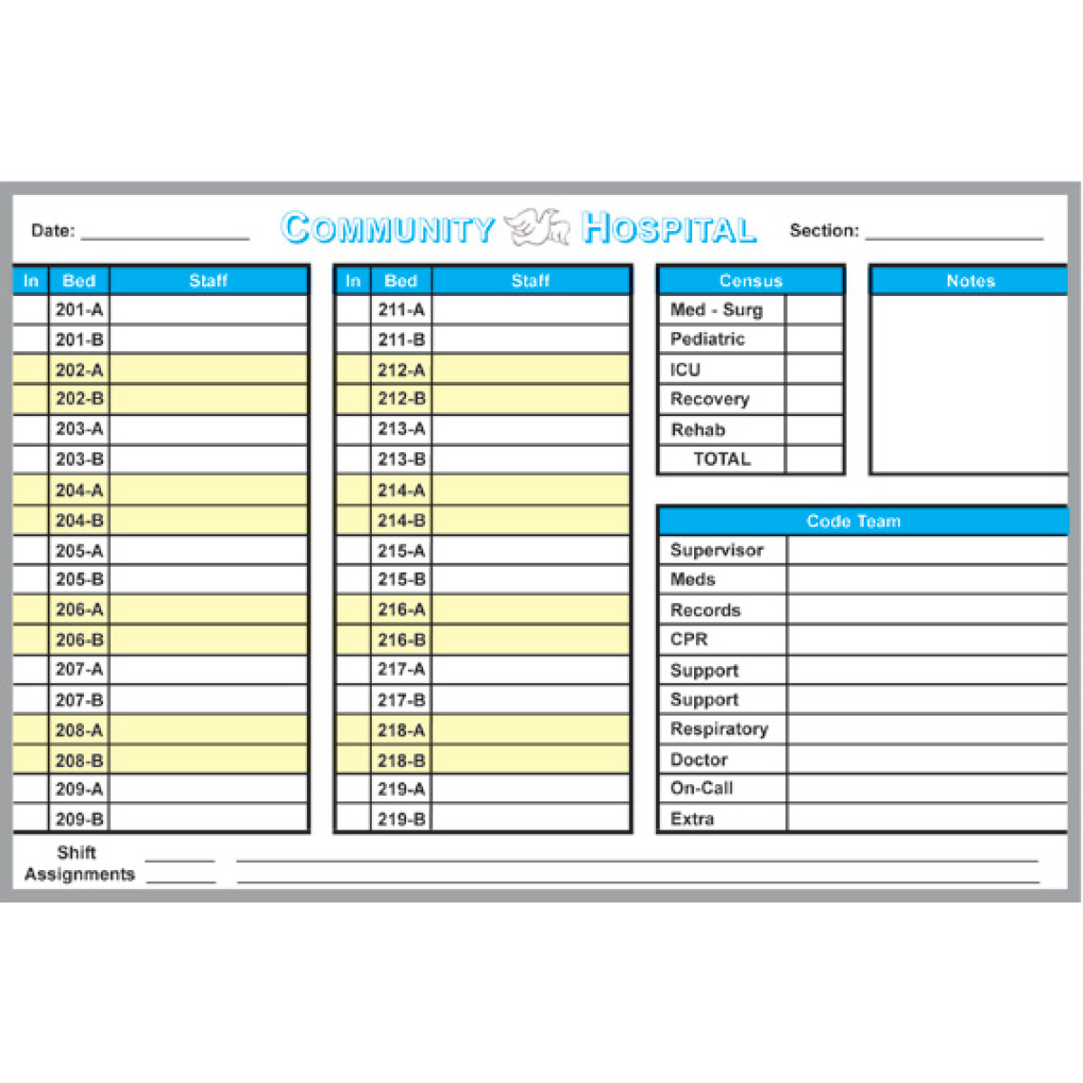 nursing staffing assignment and sign in sheet