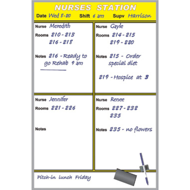 Nurses Note Board Nursing Whiteboard | Dry Erase Nurses' Station Whiteboard