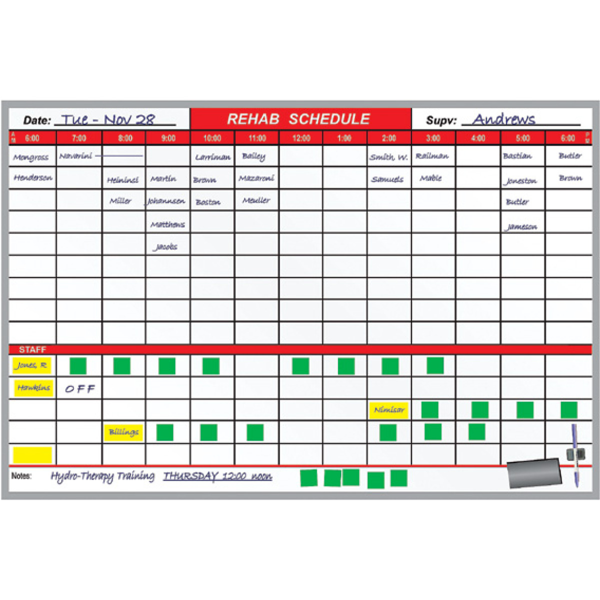 rehabilitation scheduling board
