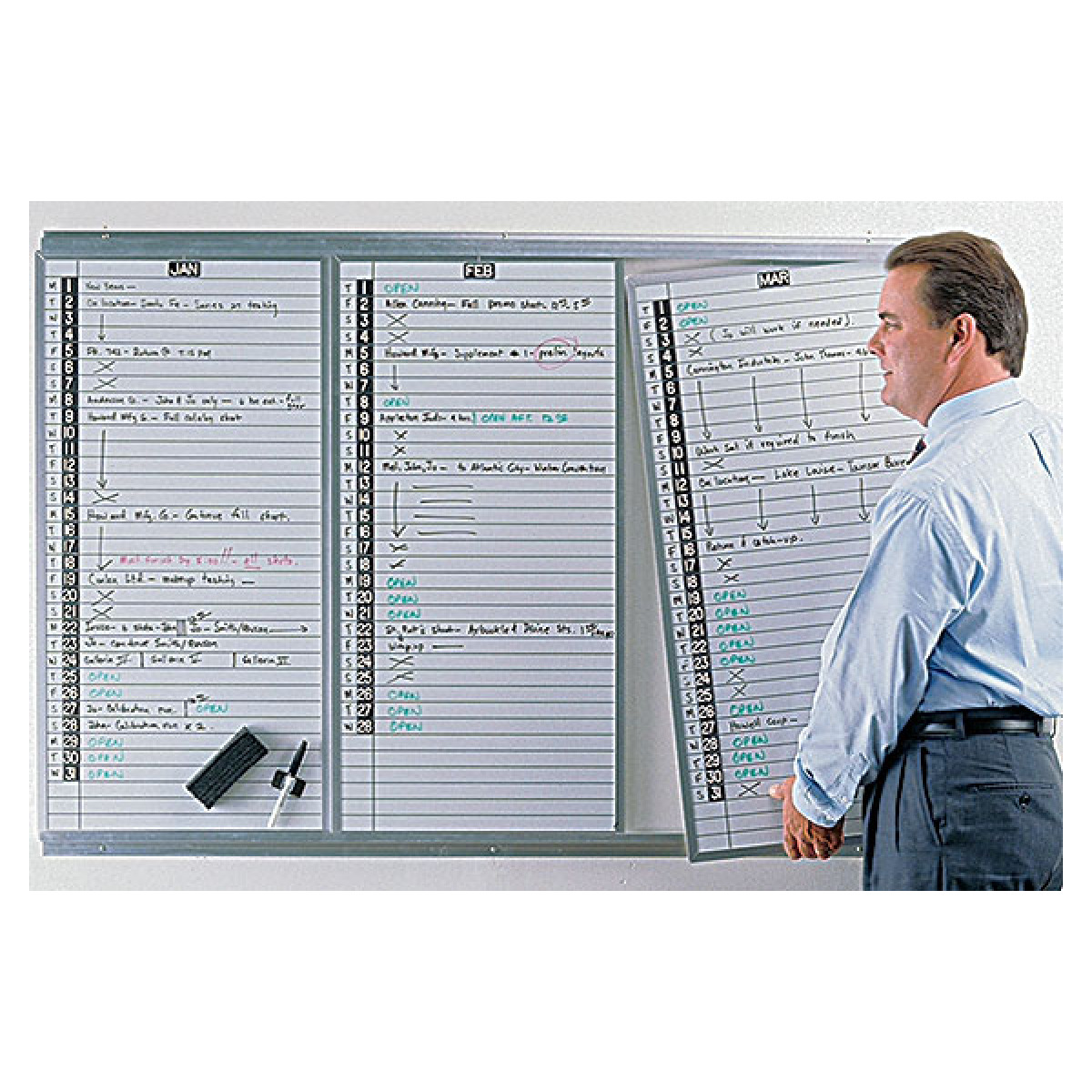 three lift-out whiteboard panels in mounting track three lift-out whiteboard panels in mounting track