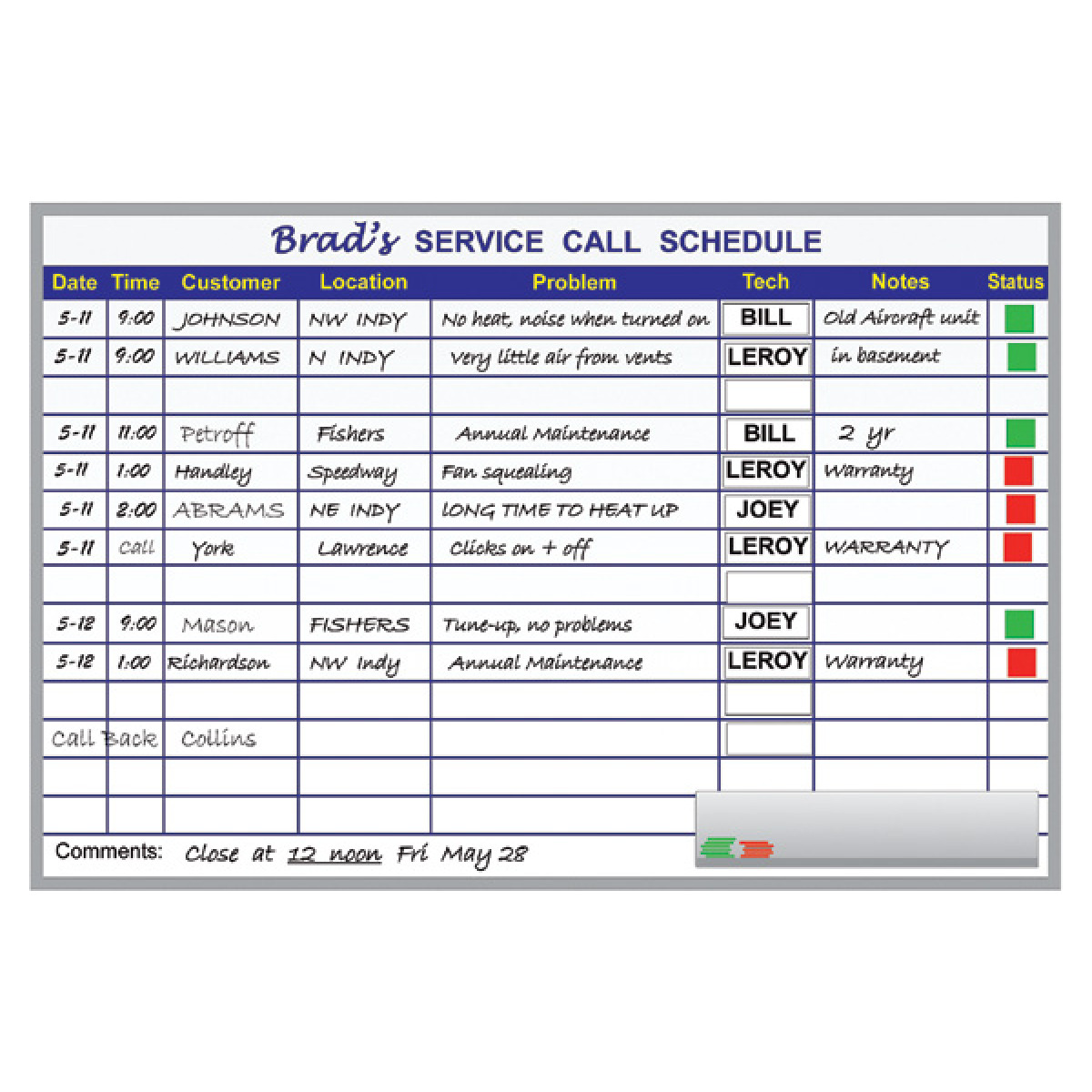 service scheduling board kit service scheduling board kit