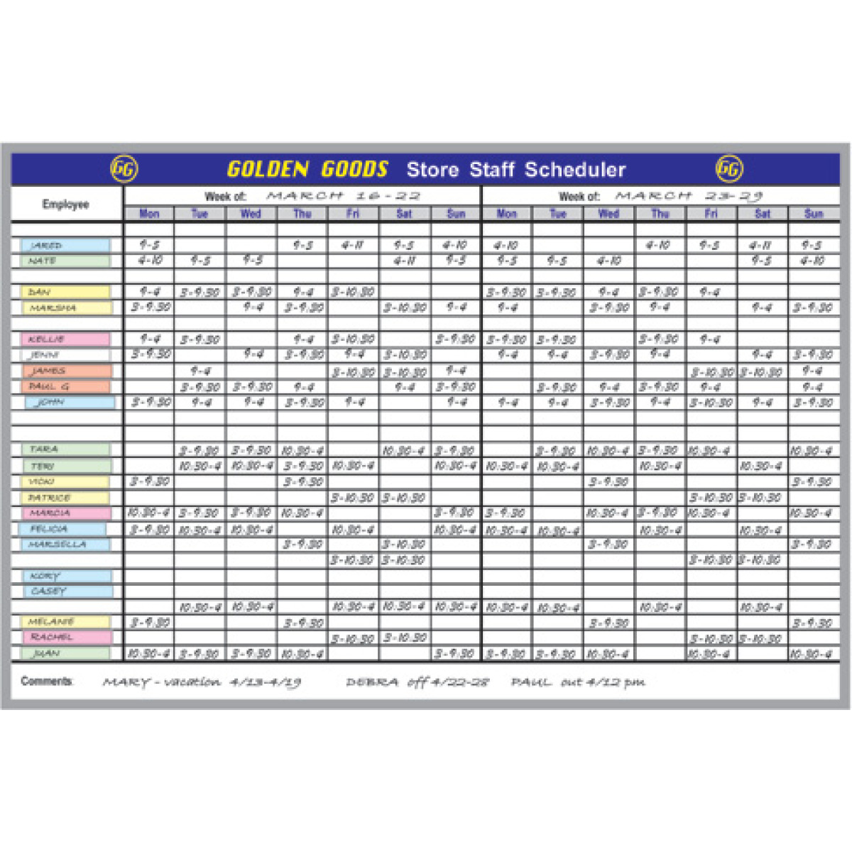 employee scheduling dry erase board