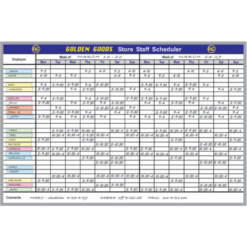 Dry Erase Staff Scheduling Whiteboard | Magnetic Concepts