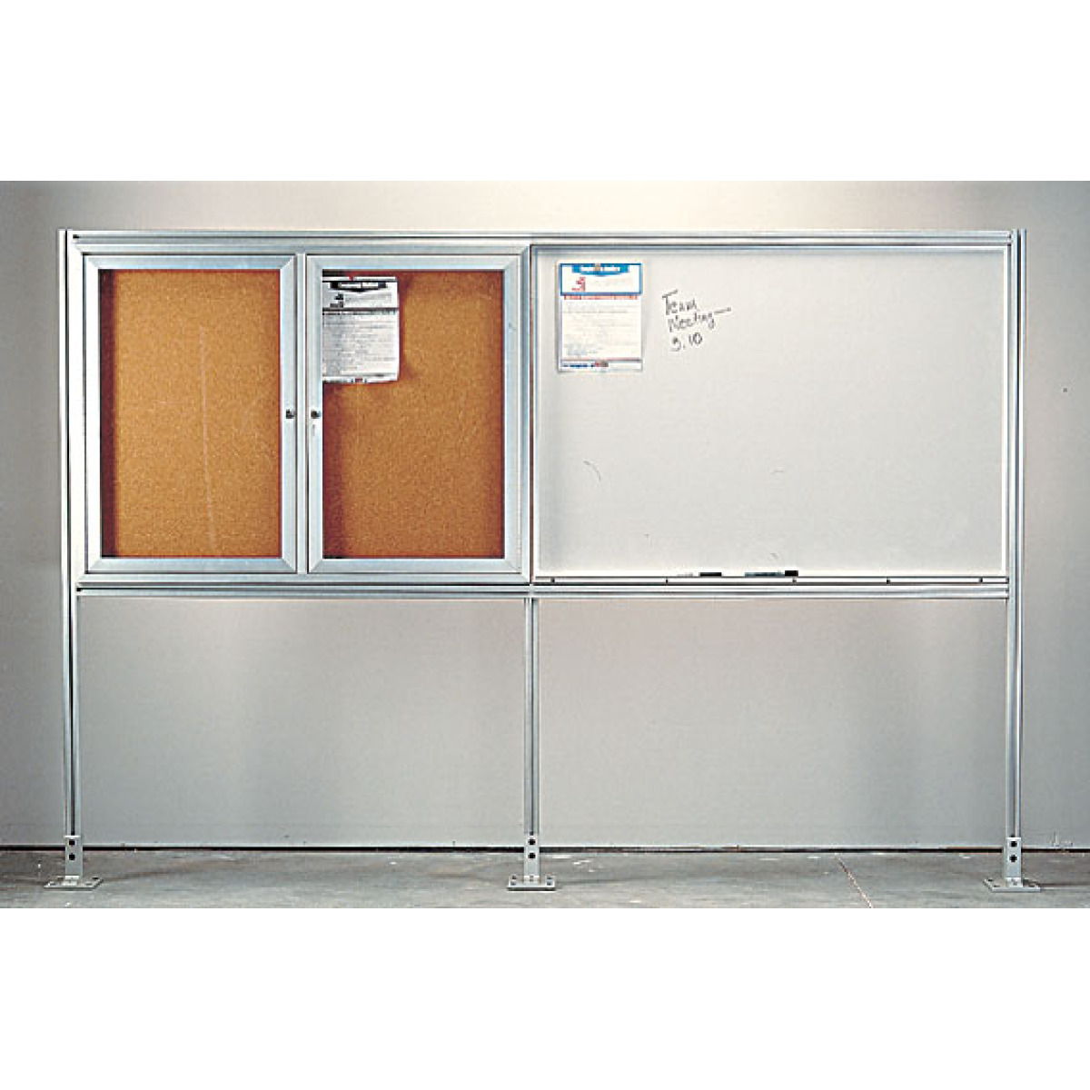 bulletin board and whiteboard display center with floor mount