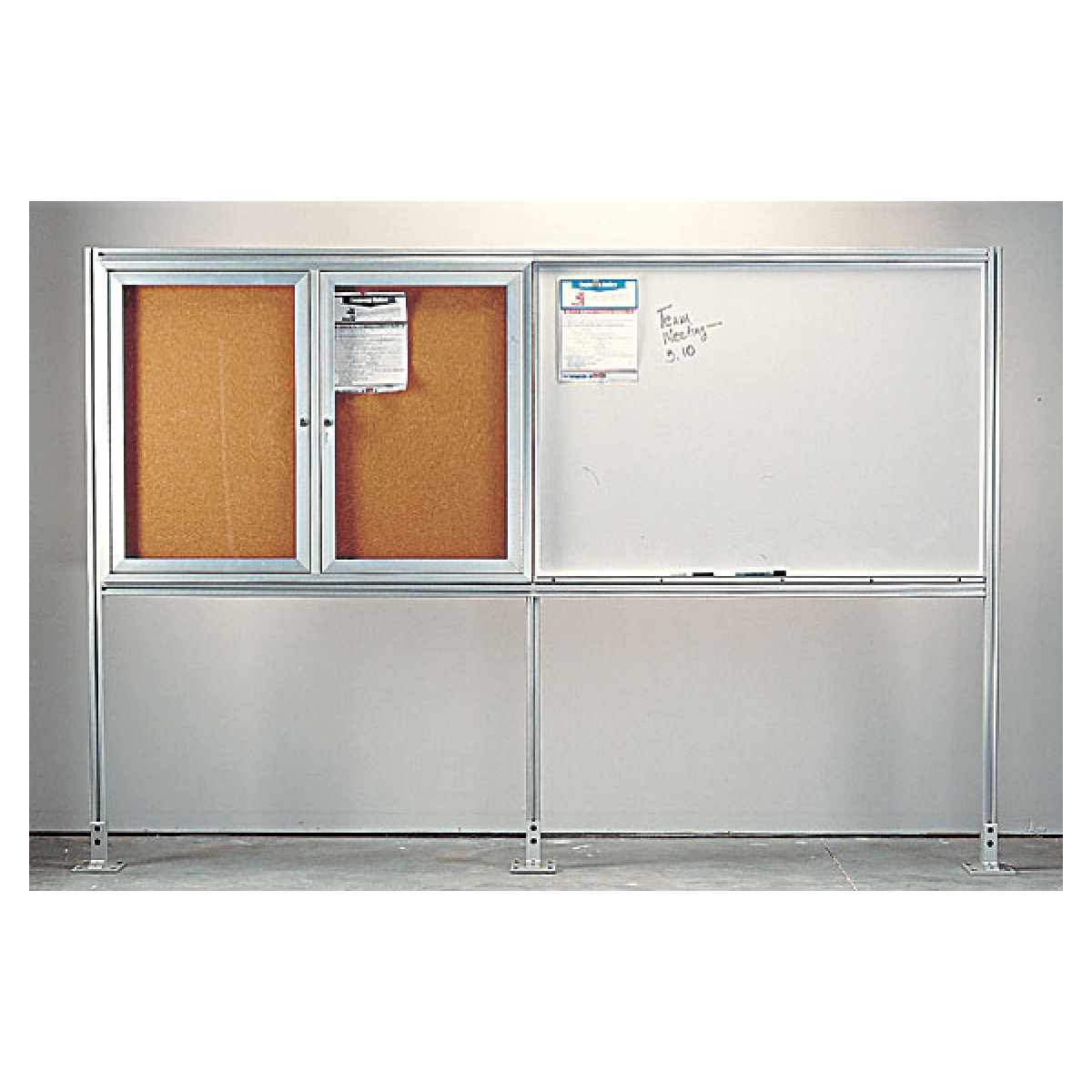 bulletin board and whiteboard display center with floor mount