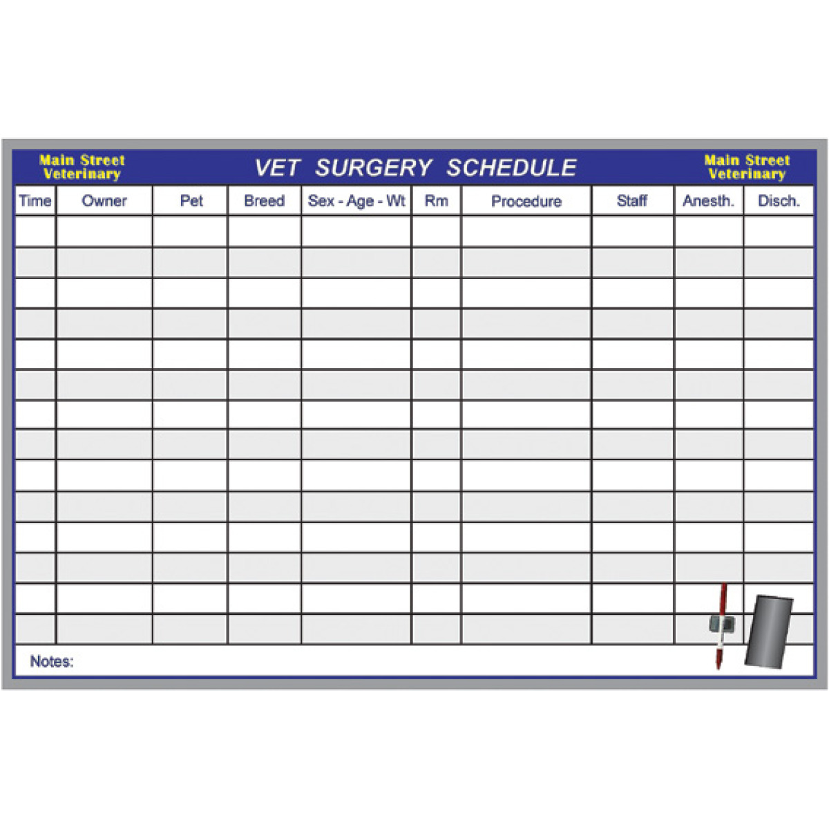 Vet Surgery Whiteboard Schedule Pet Surgical Procedures