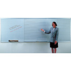 three whiteboard panels mounted on a wall